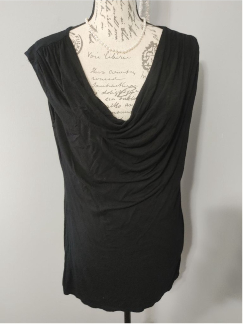 Women's Studio Y Black Deep V Neck Stertchy Cowl Neck Tank Top XL